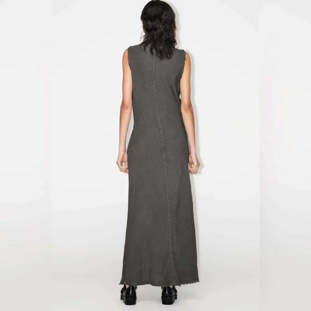New ZARA LINEN SHIRTDRESS size XS S long Midi 100% linen Sleeveless V-neck dress - Picture 10 of 16